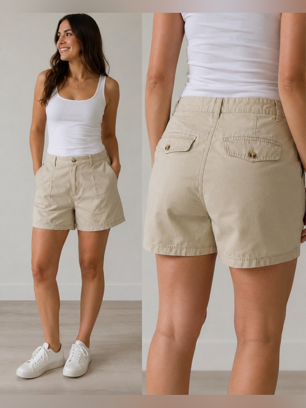 Eddie Bauer Women’s Petite 16 Khaki Cotton Shorts Classic Casual Outdoor Beige